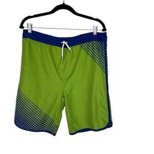 Lands' End Boys XL 18-20 Green Striped Swim Shorts Tie Waist Mesh Lining